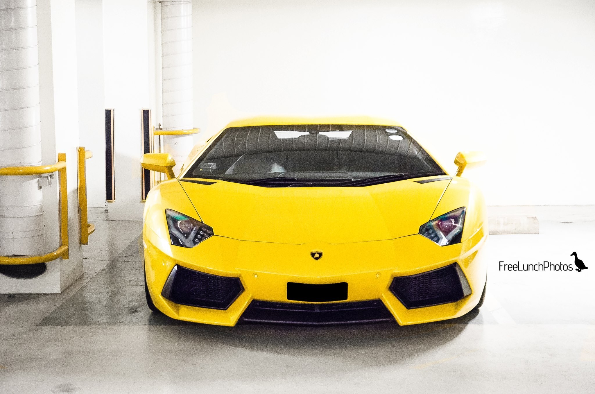 Yellow Lamborghini in garage