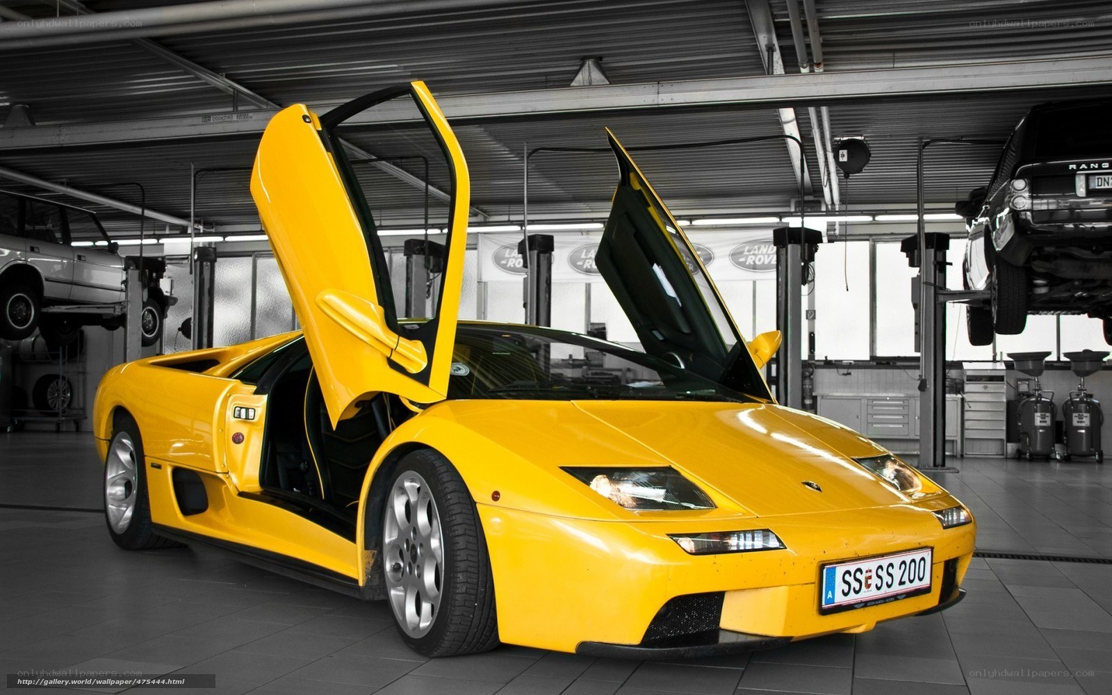 Yellow Lamborghini in garage