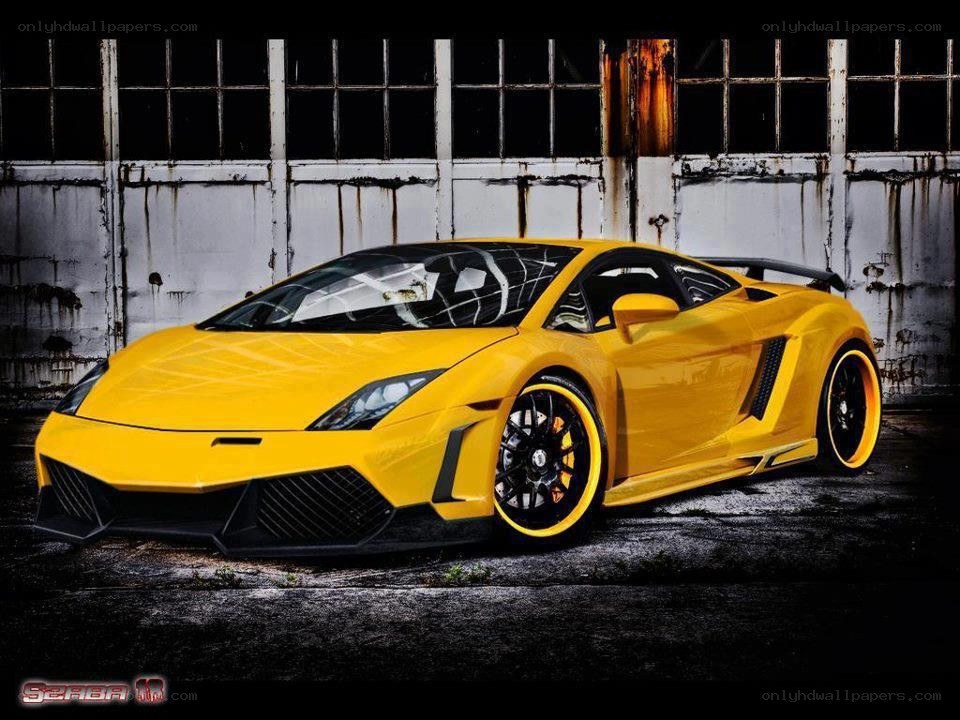 Yellow Lamborghini in industrial setting