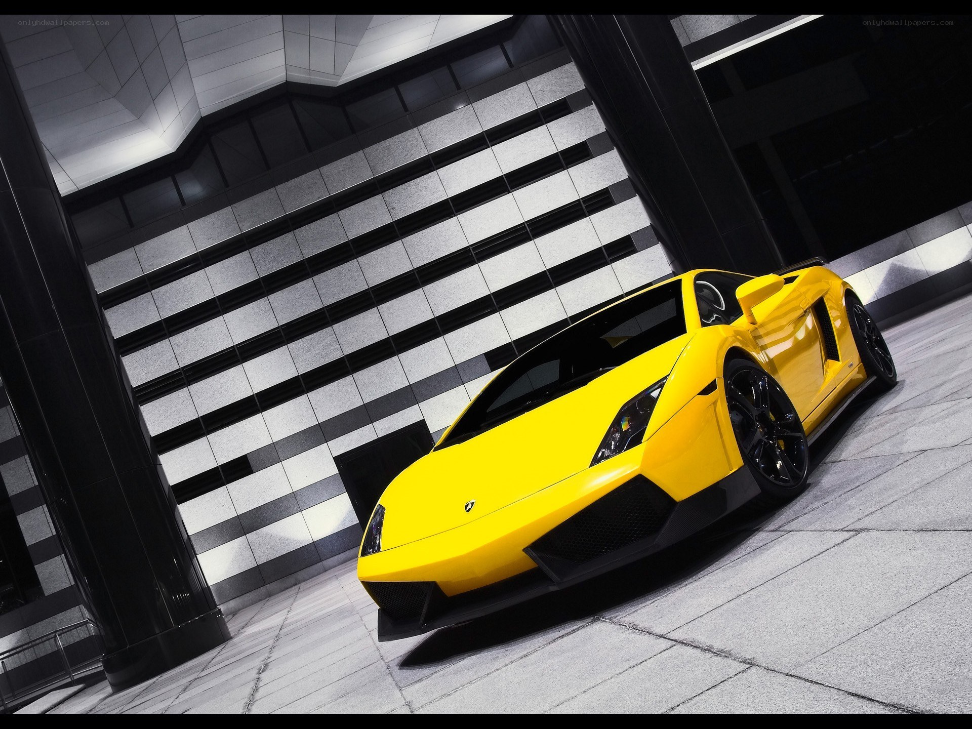 Yellow Lamborghini in modern setting