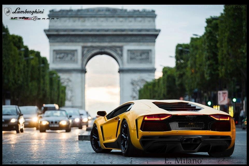 Yellow Lamborghini in Paris