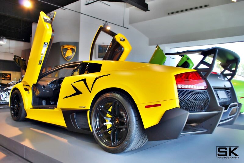Yellow Lamborghini in Showroom — Dramatic