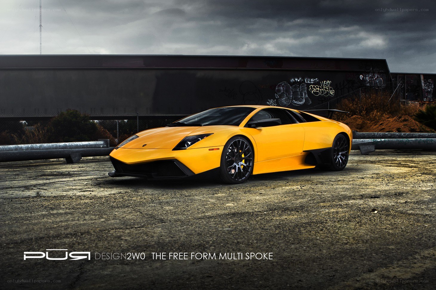 Yellow Lamborghini in urban setting