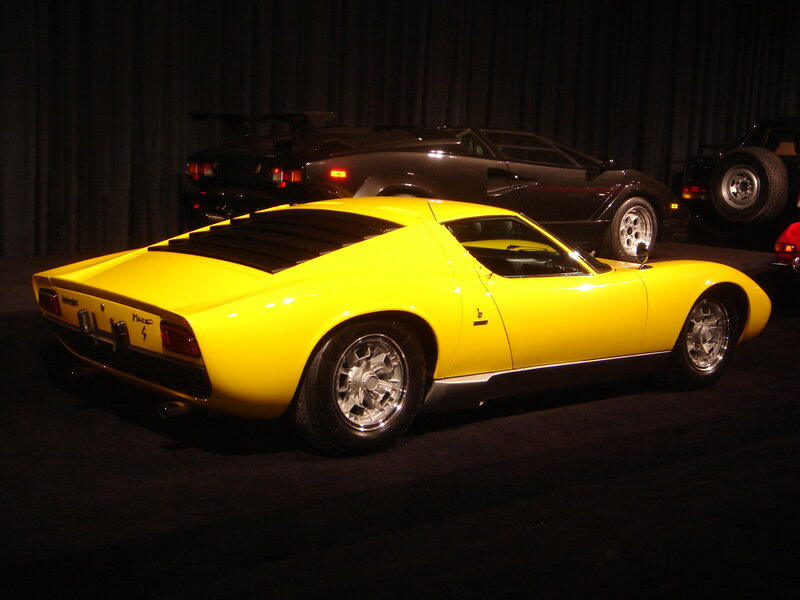 Yellow Lamborghini Miura on display