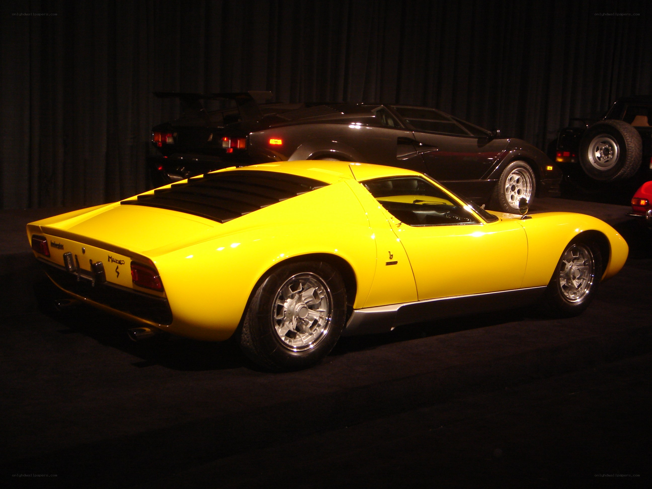 Yellow Lamborghini Miura on display