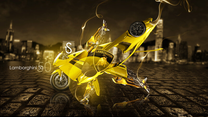 Yellow Lamborghini Motorcycle — Dramatic, Night