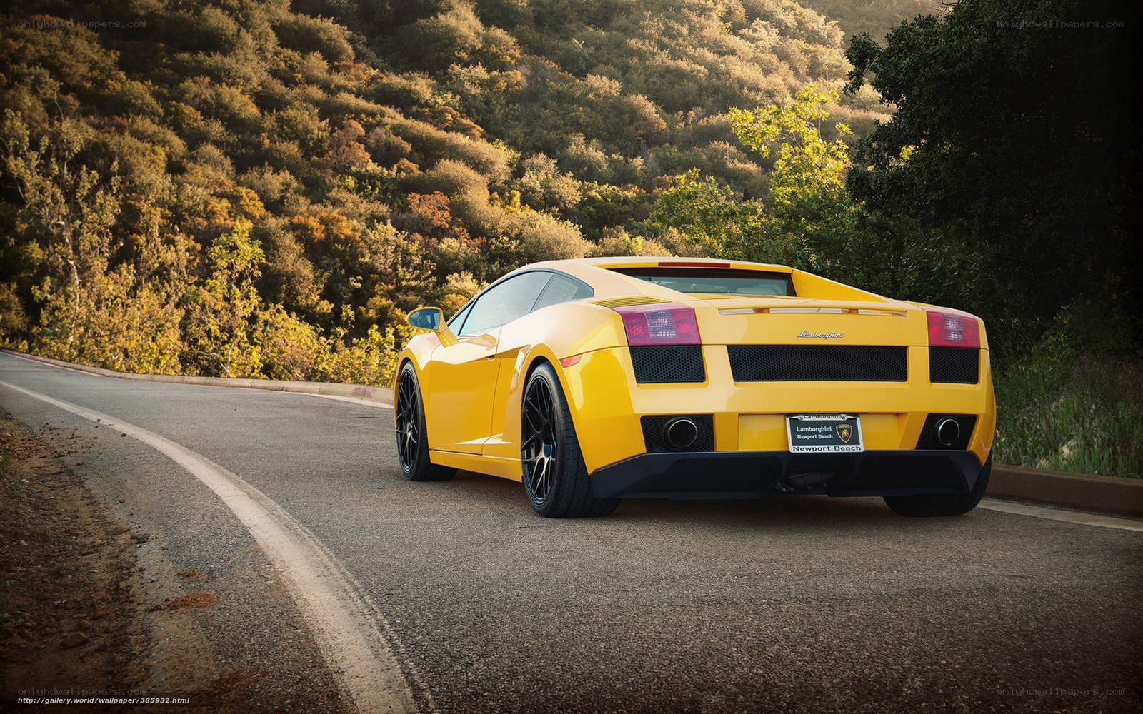 Yellow Lamborghini on a winding road