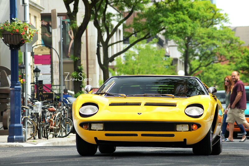 Yellow Lamborghini on city street