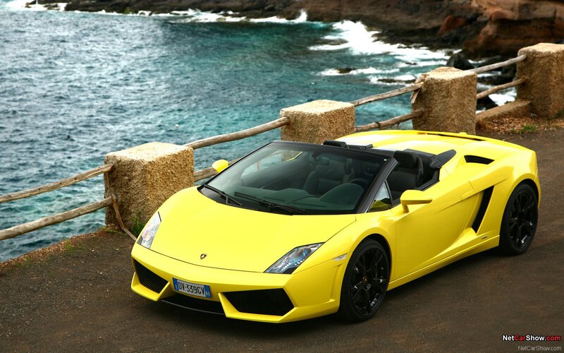 Yellow Lamborghini on coastal road
