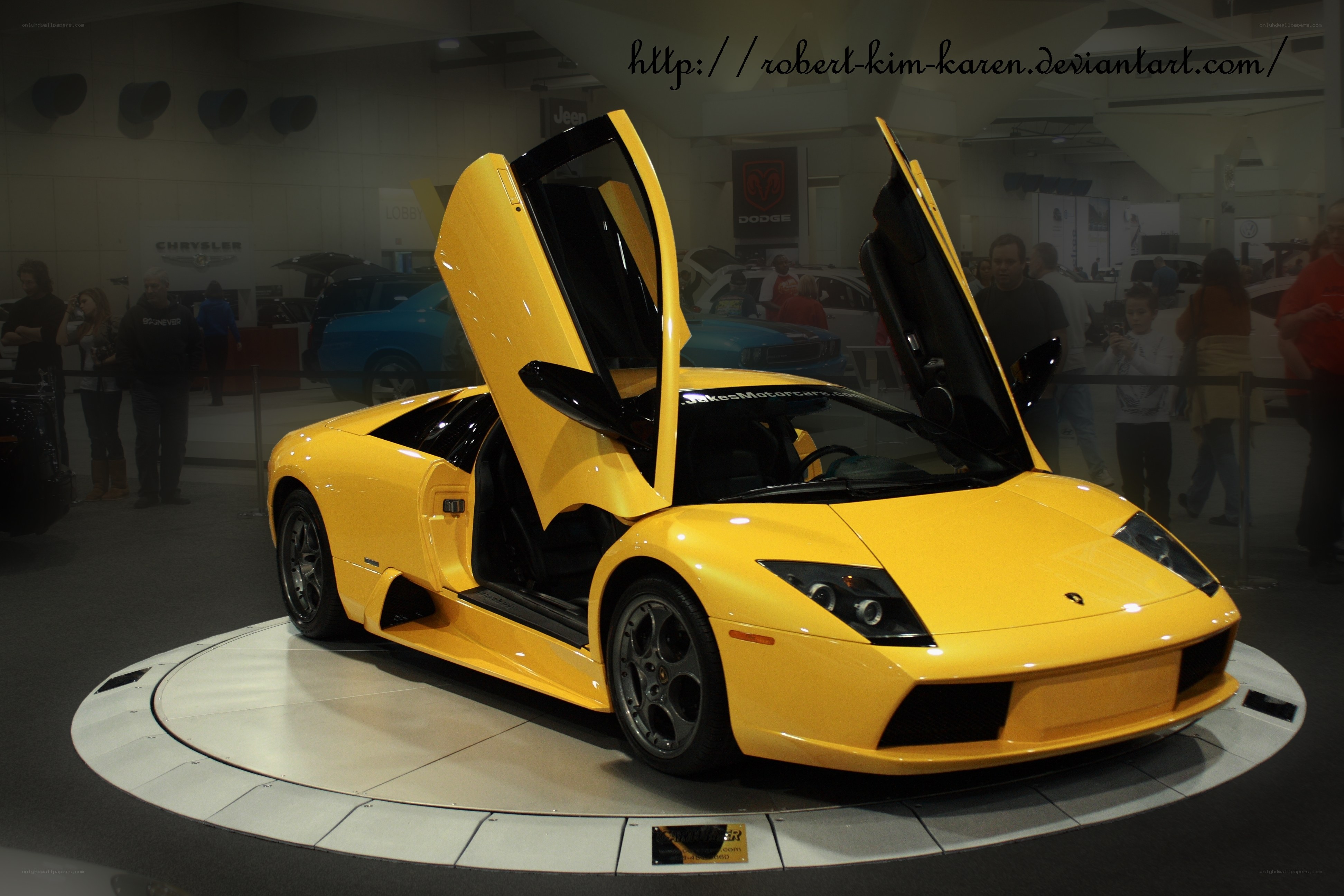 Yellow Lamborghini on display