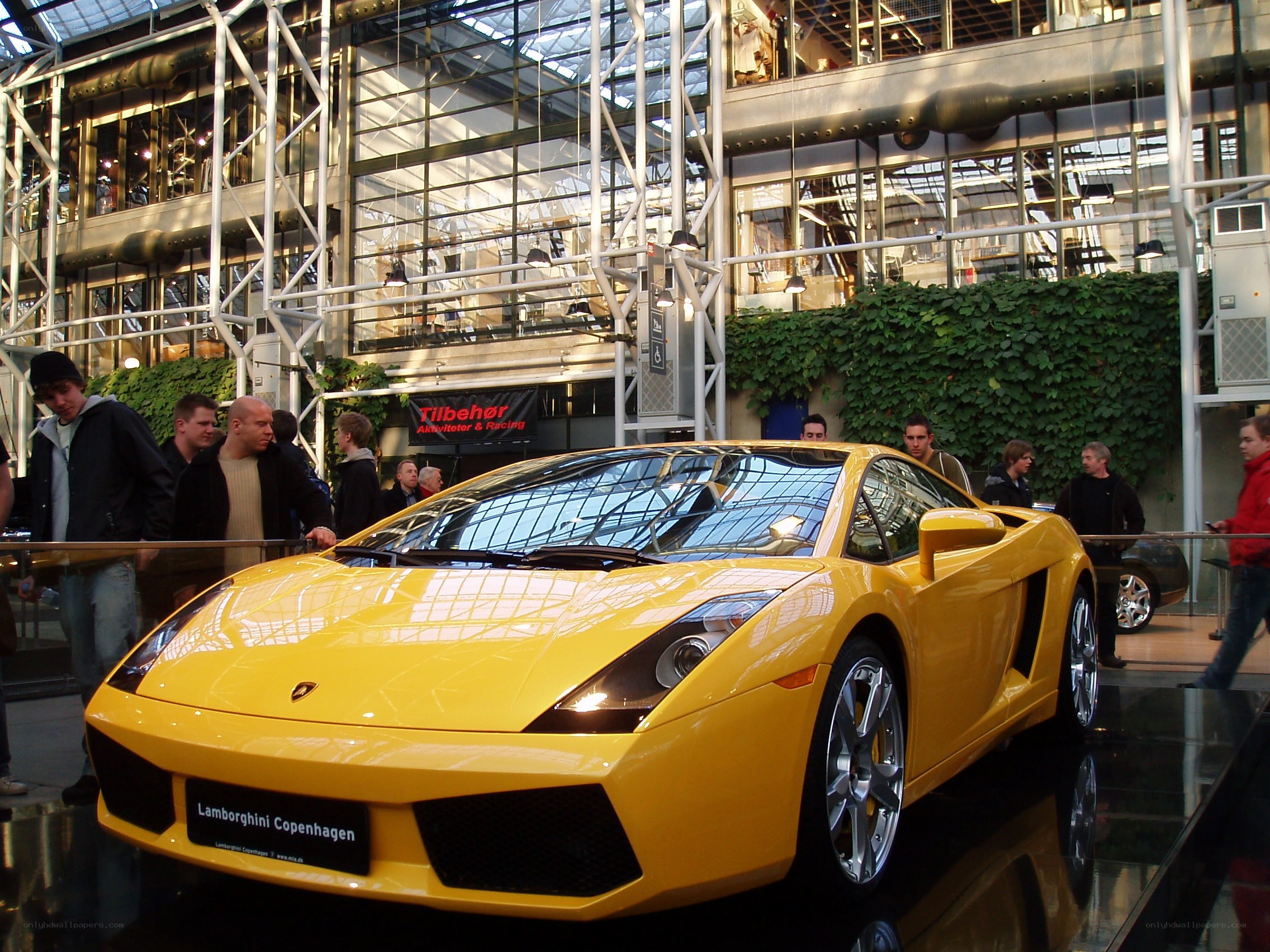 Yellow Lamborghini on display
