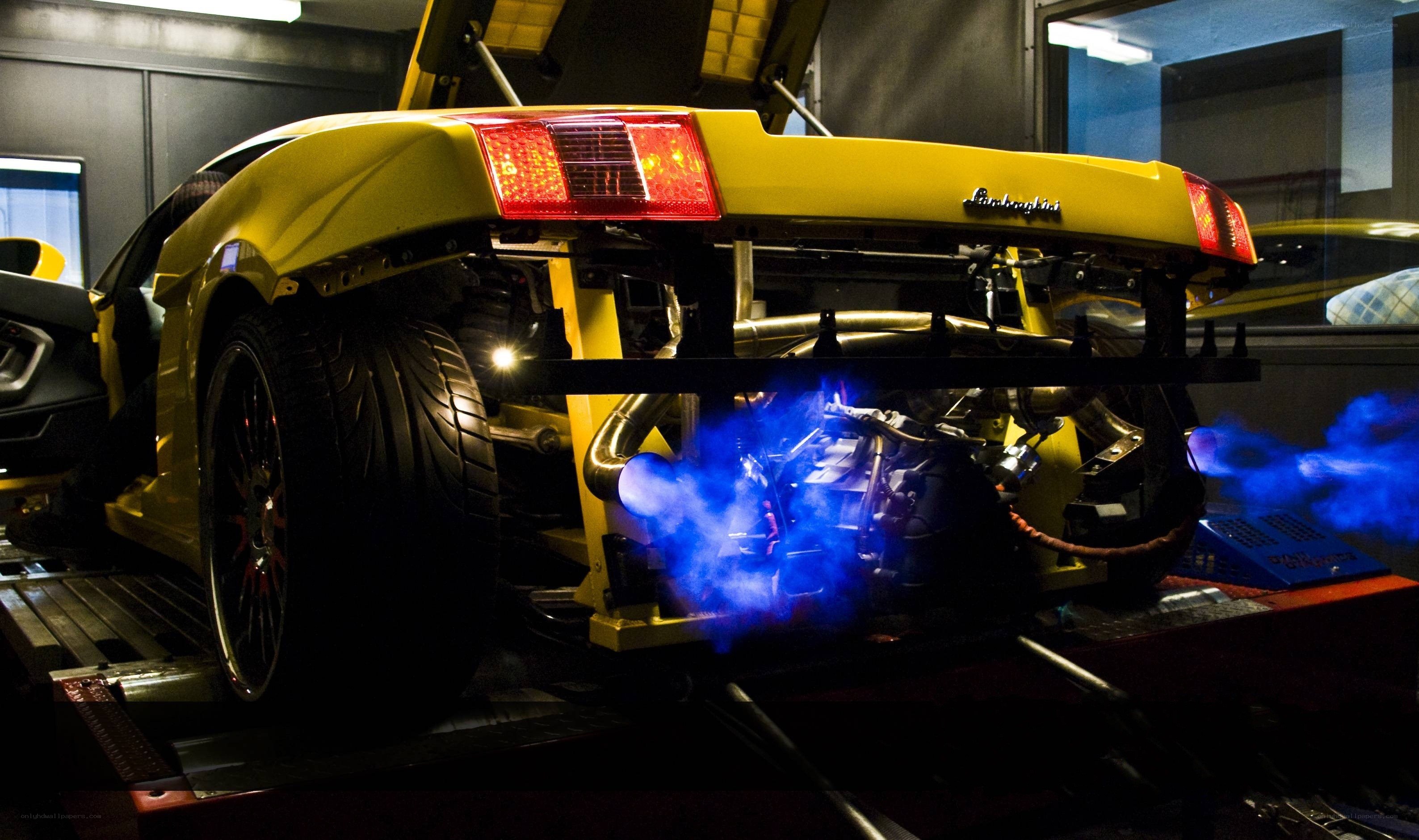 Yellow Lamborghini on dyno