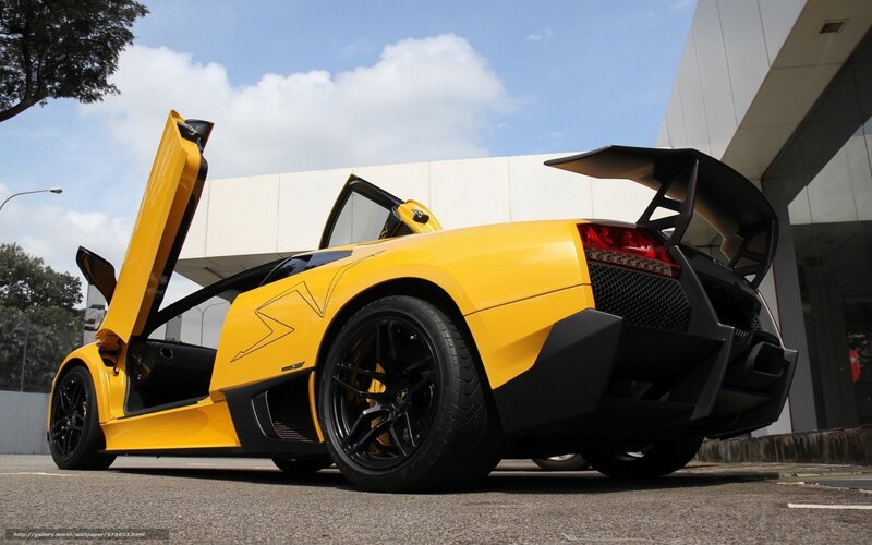 Yellow Lamborghini Sports Car — Dramatic, Afternoon, Photograph, Open Doors