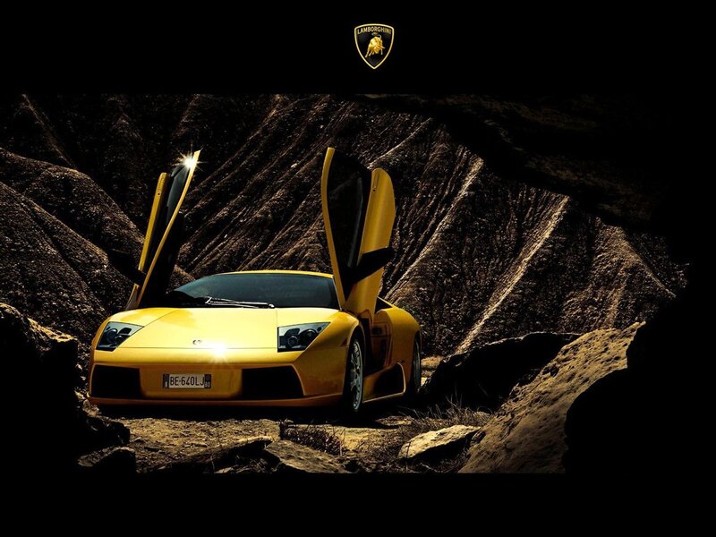 Yellow Lamborghini Sports Car — Dramatic, Night, Photograph, Rocky Terrain