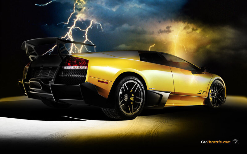 Yellow Lamborghini Sports Car — Dramatic, Night
