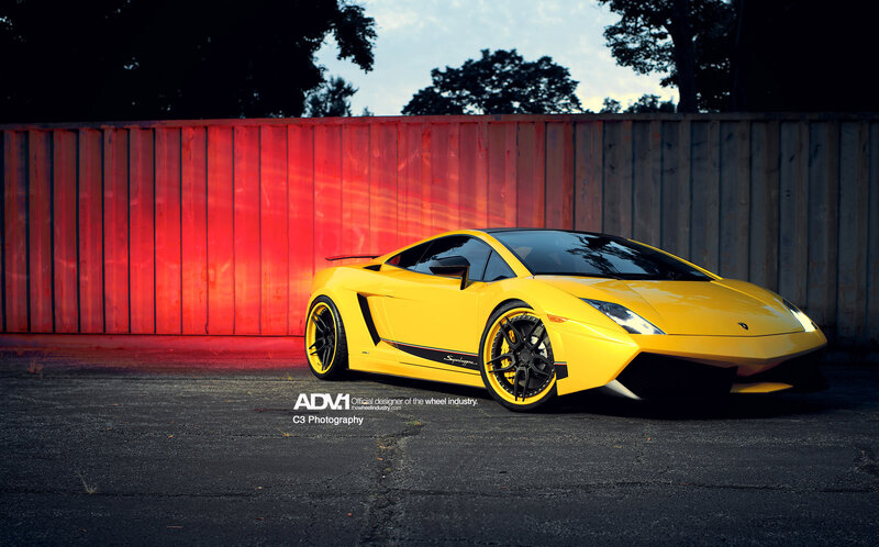 Yellow Lamborghini Sports Car — Dramatic, Sunset