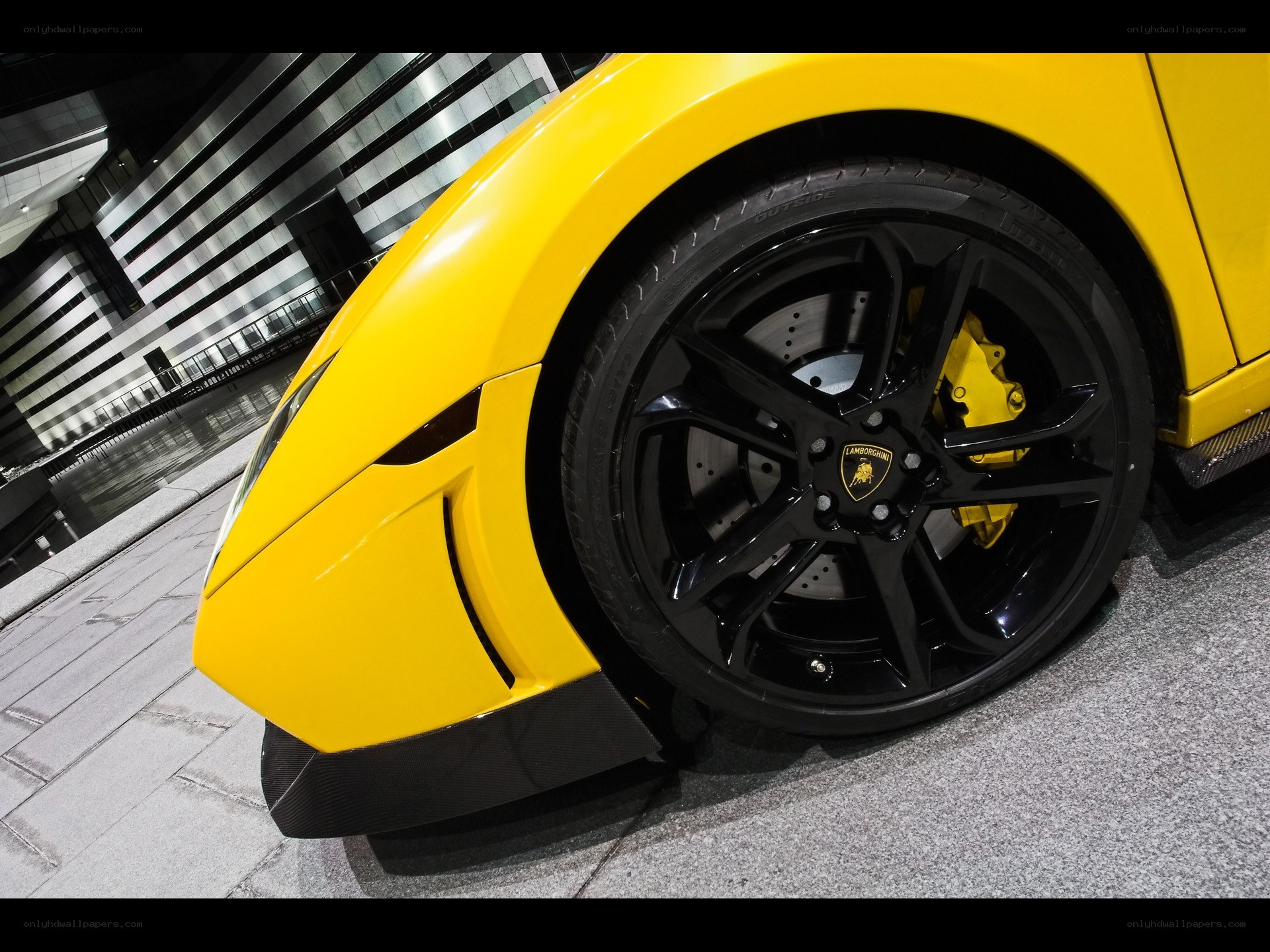 Yellow Lamborghini wheel close-up