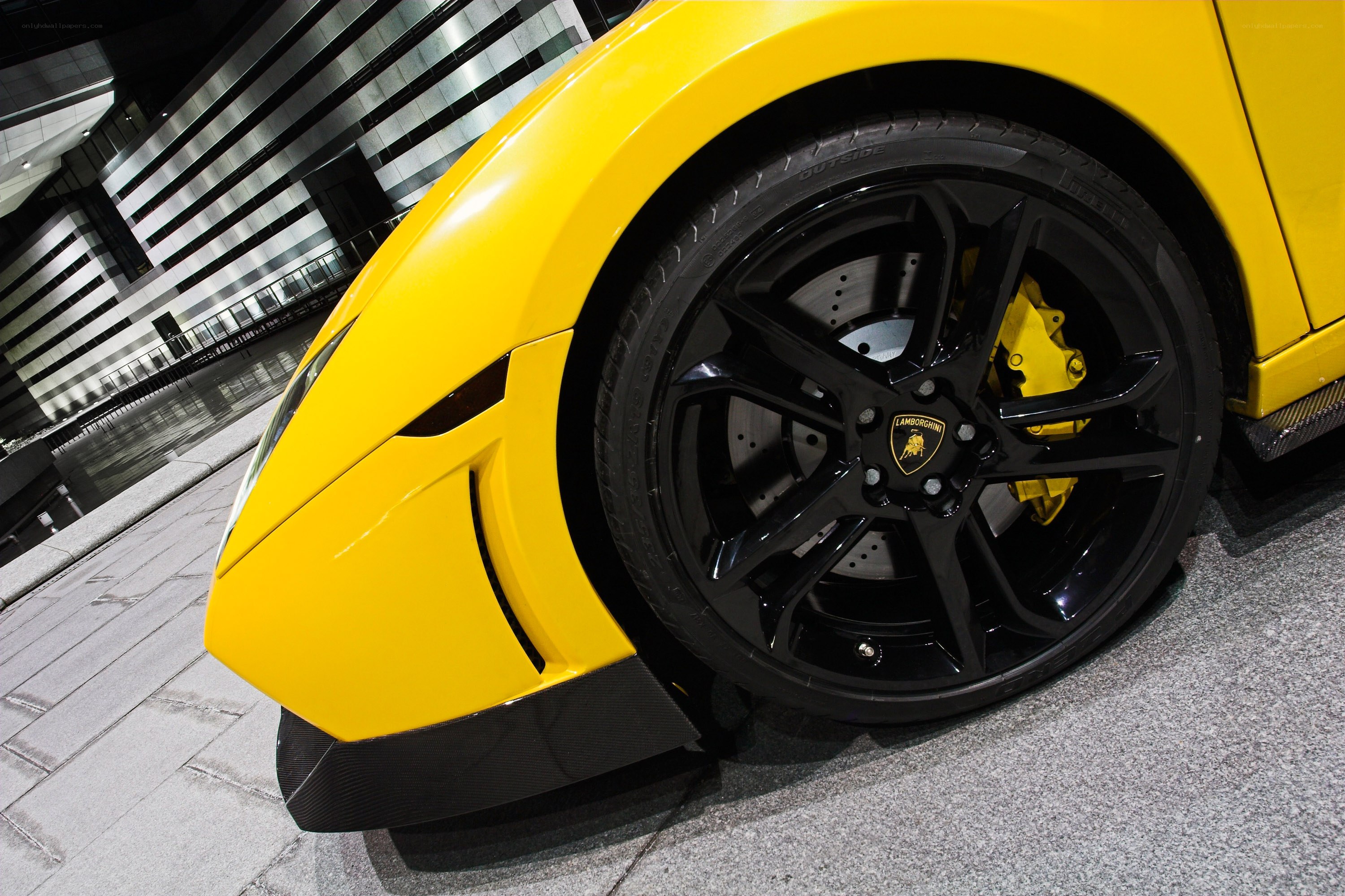 Yellow Lamborghini wheel close-up