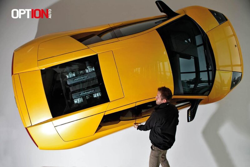 Yellow Lamborghini with open engine