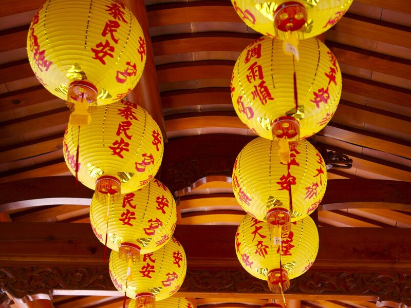 Yellow lanterns in a temple
