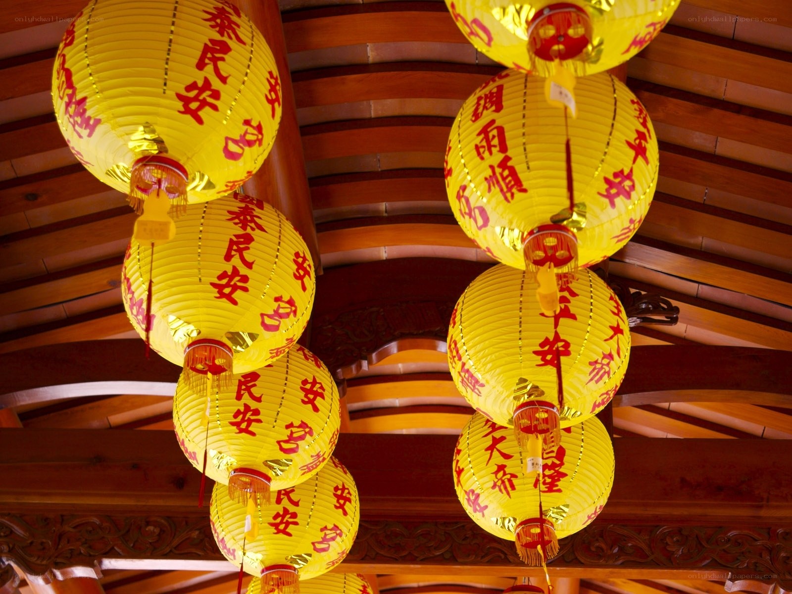 Yellow lanterns in a temple