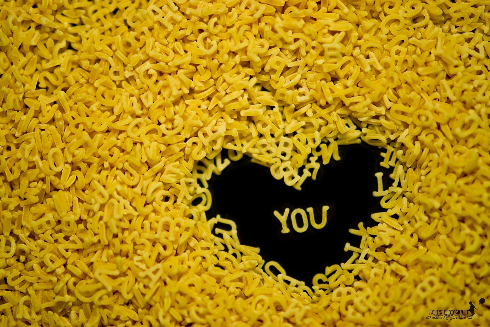 yellow letters forming a heart