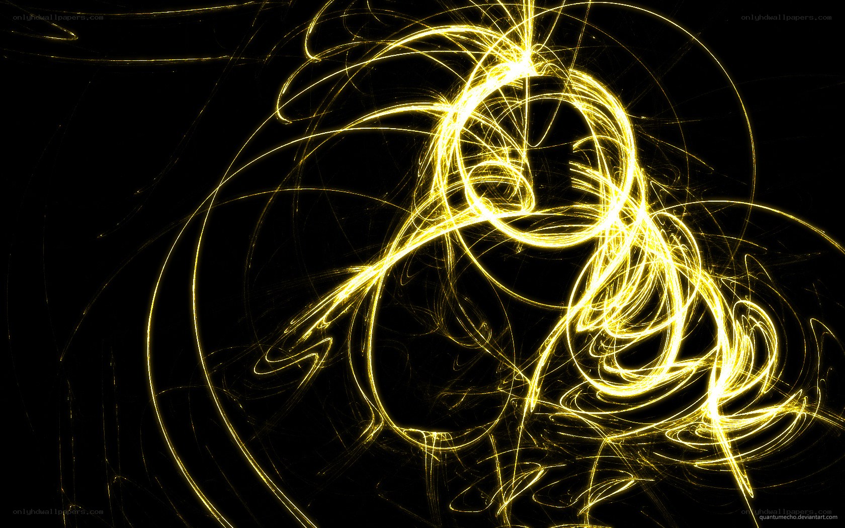 yellow light swirls on black