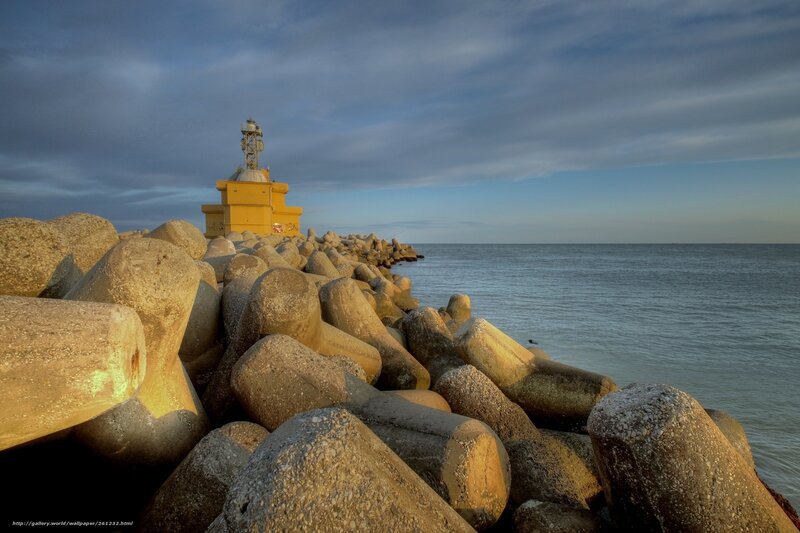 Yellow Lighthouse on Breakwater
