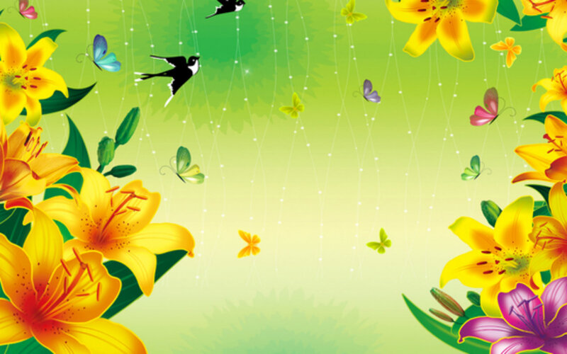 Yellow Lilies and Butterflies — Cheerful
