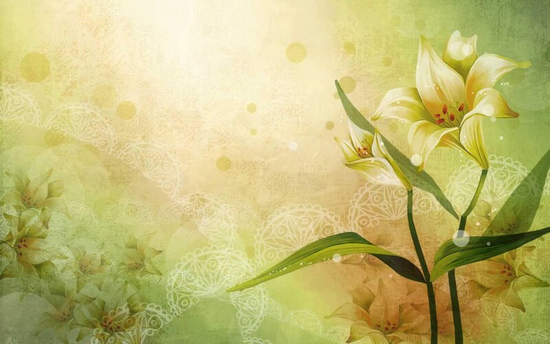 yellow lilies on green background