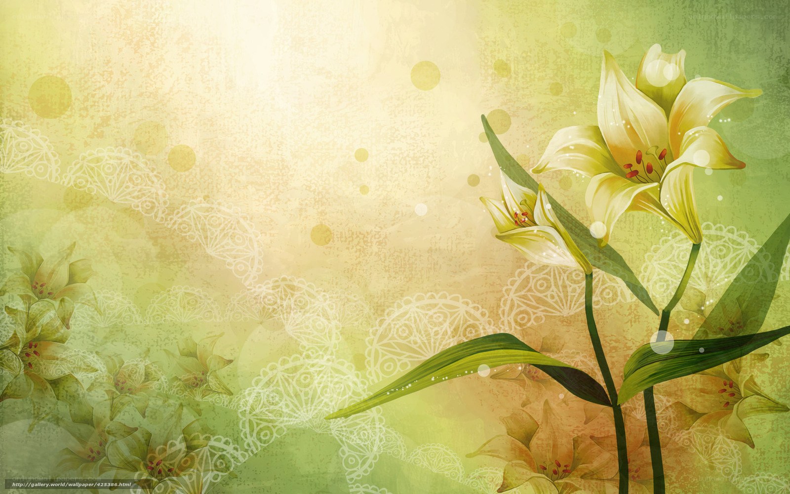 Yellow lilies on green background