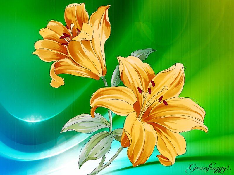 Yellow Lilies on Green
