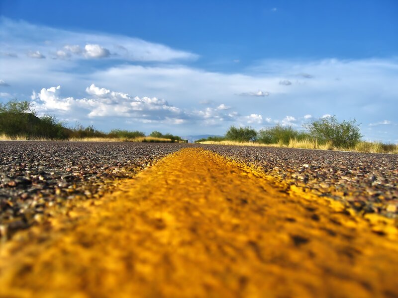 Yellow Line on Road — Blue
