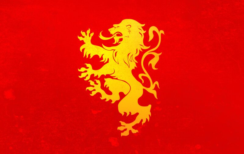 yellow lion on red background