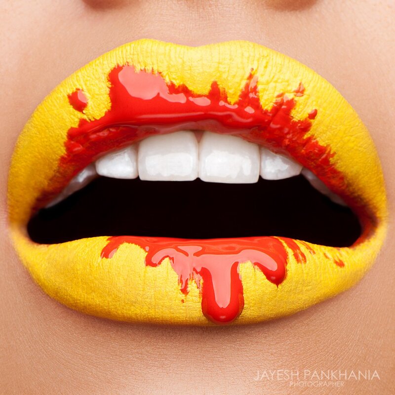 yellow lips with red paint