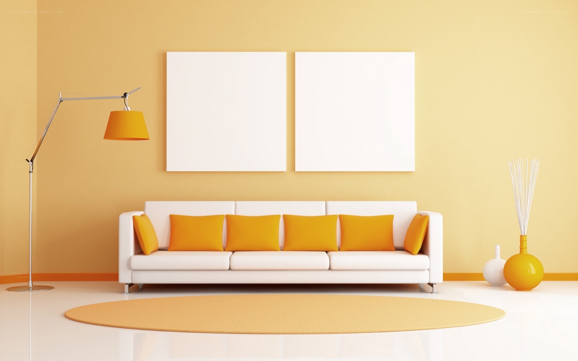 yellow living room interior