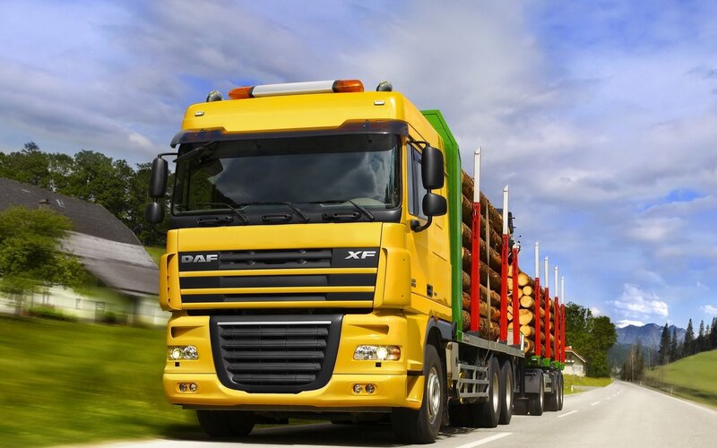 Yellow Logging Truck — Dynamic, Afternoon