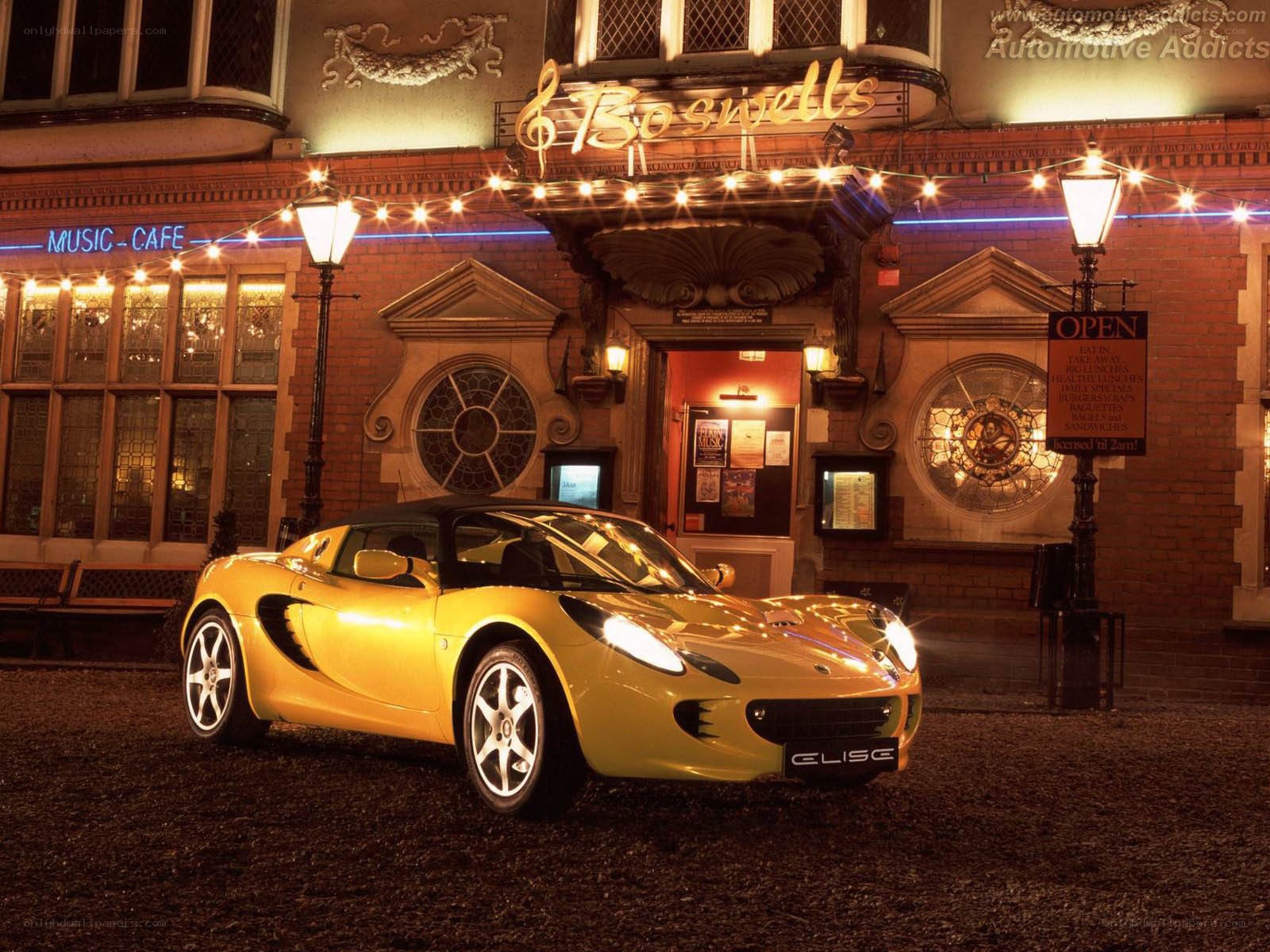 Yellow Lotus Elise at night