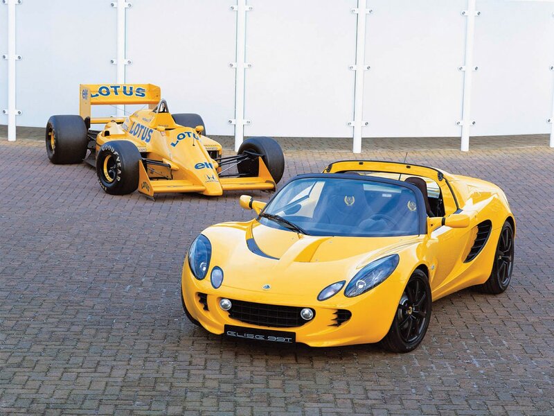 Yellow Lotus race car and Elise