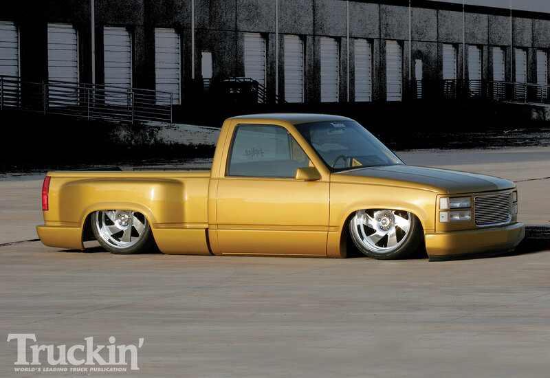 Yellow Lowered Pickup Truck