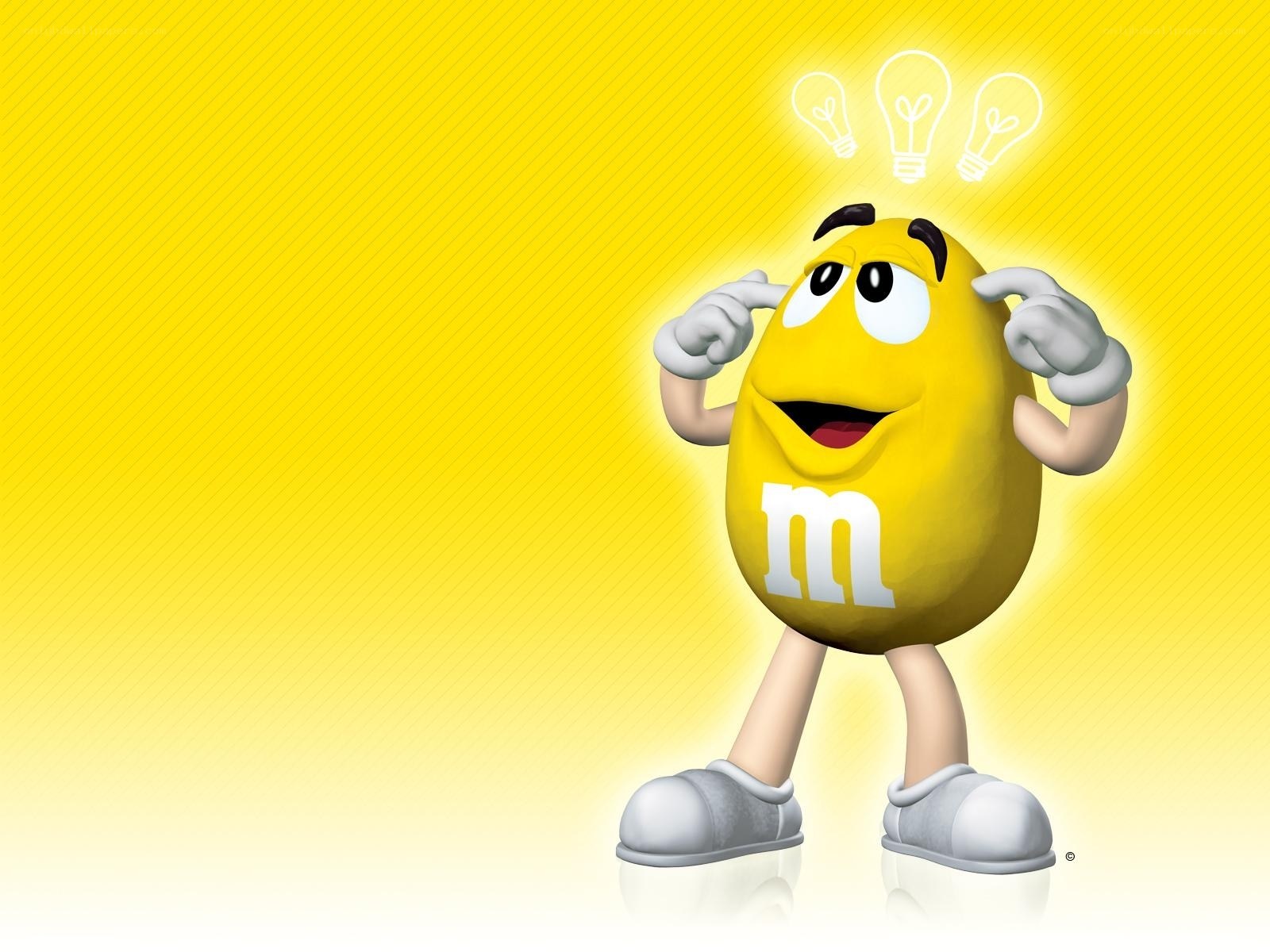 Yellow M&M character thinking