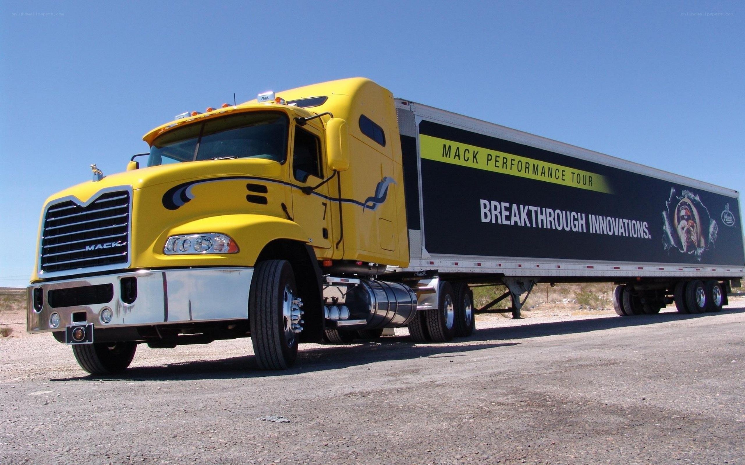 Yellow Mack truck on display