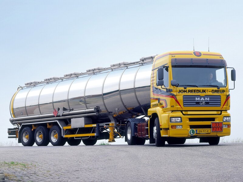 Yellow MAN tanker truck
