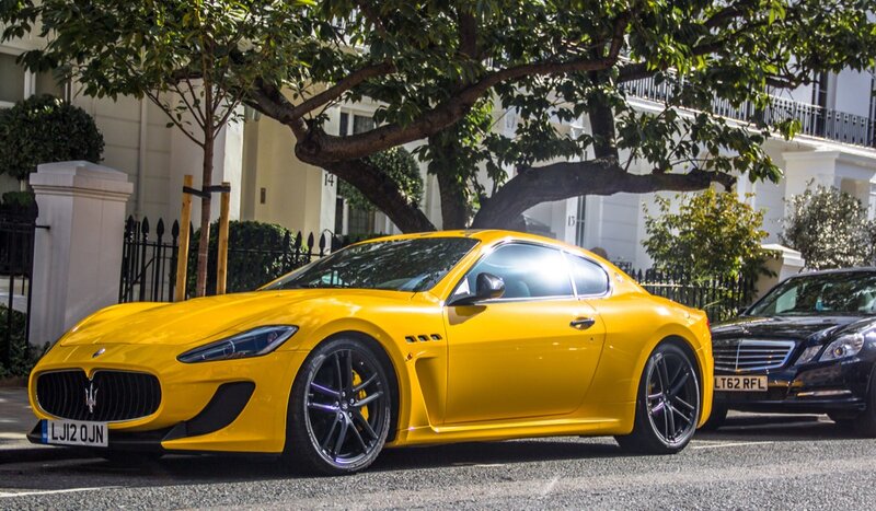 Yellow Maserati sports car