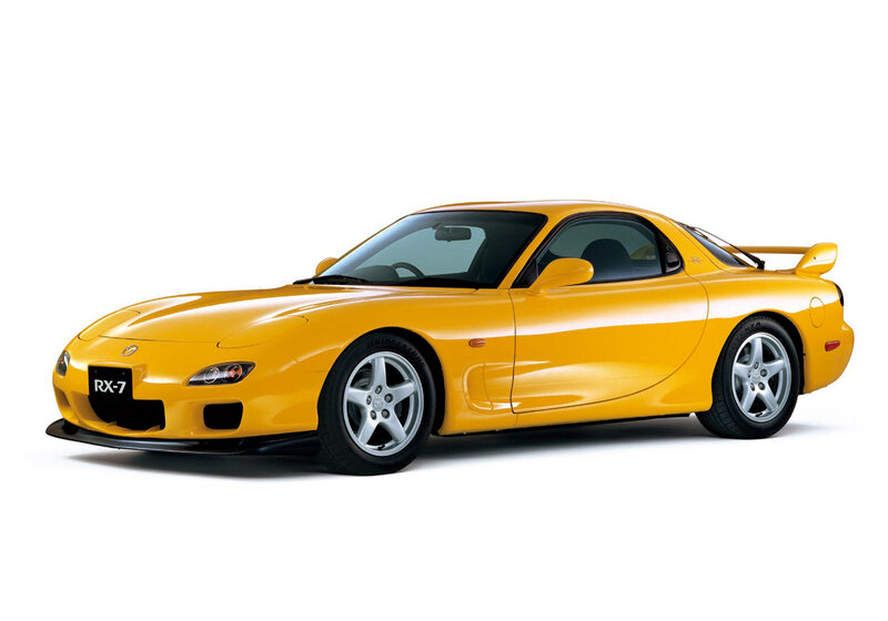Yellow Mazda RX-7 sports car