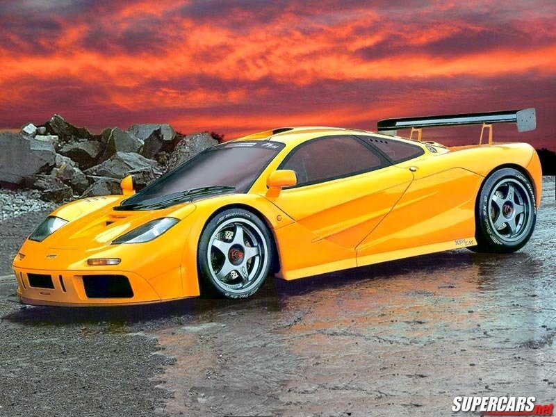 Yellow McLaren F1 GTR at sunset