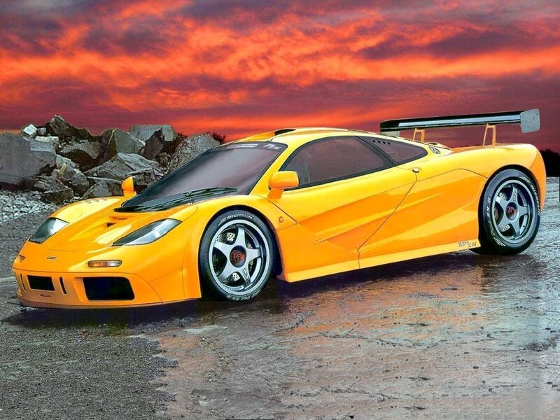 Yellow McLaren F1 GTR at sunset