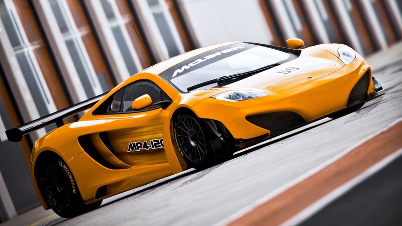 Yellow McLaren MP4-12C race car