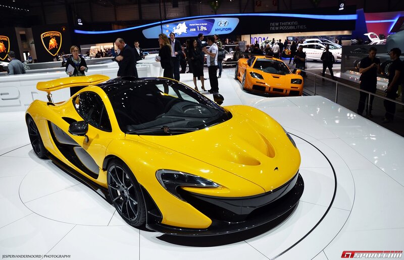 Yellow McLaren P1 at auto show