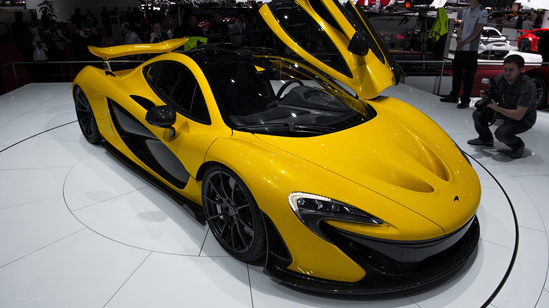 Yellow McLaren P1 on display